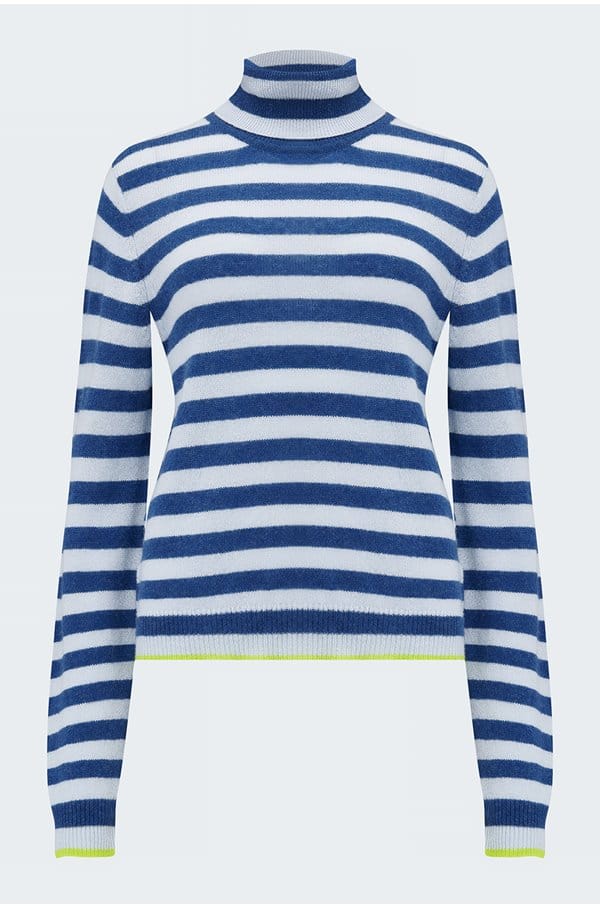 little stripe roll collar in denim cement acid