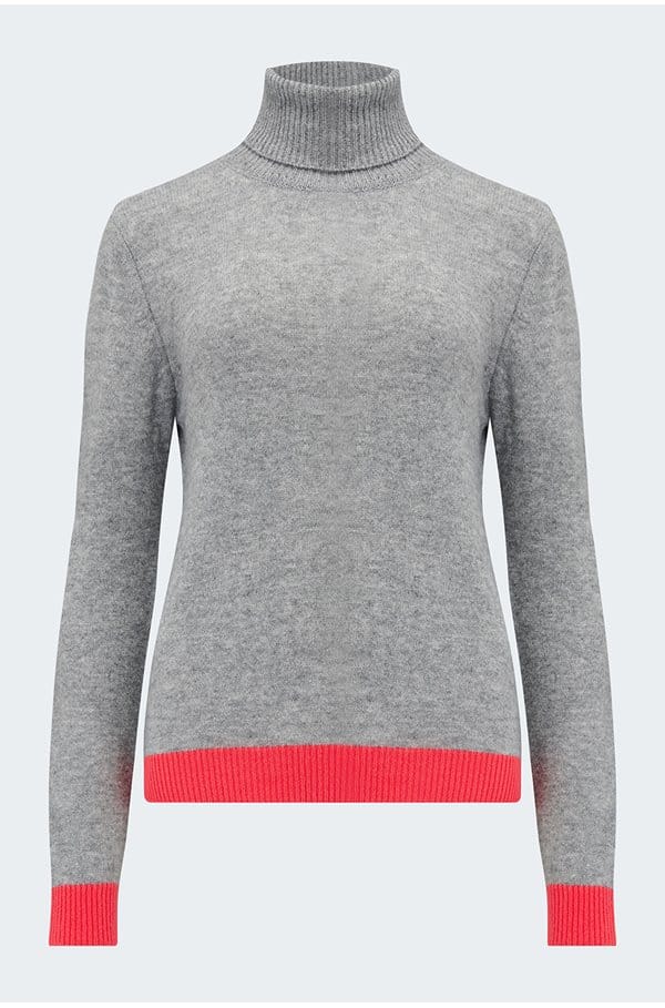 contrast roll collar in mid grey crimson