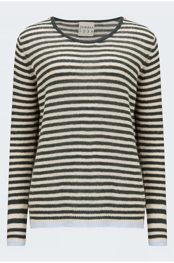 little stripe crew in khaki oatmeal sky marl