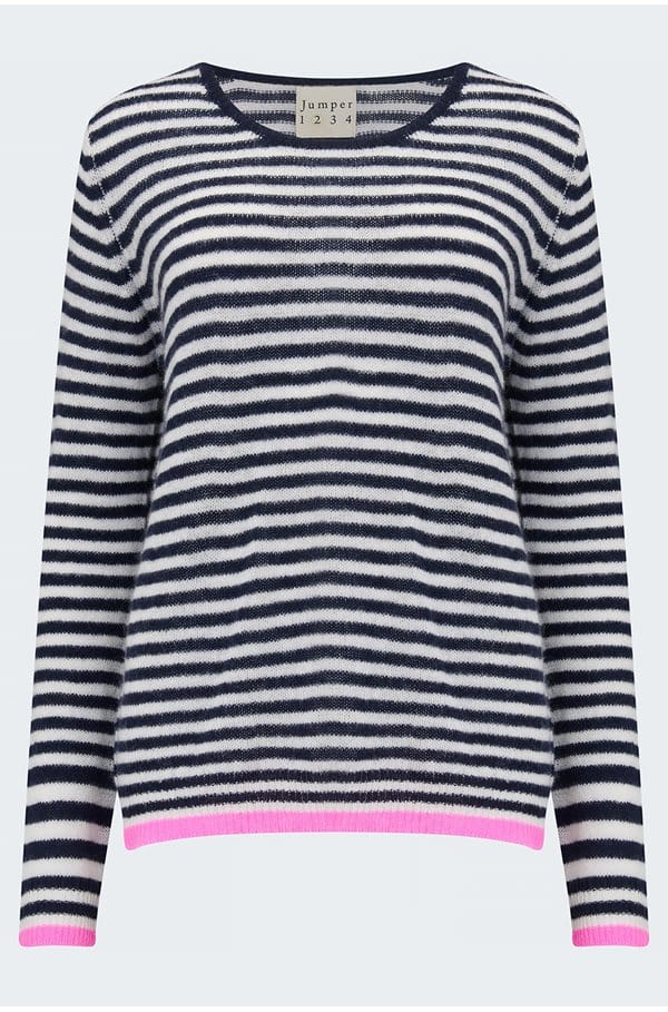 little stripe crew in navy marble peony