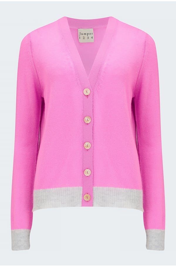contrast cardigan in peony super grey