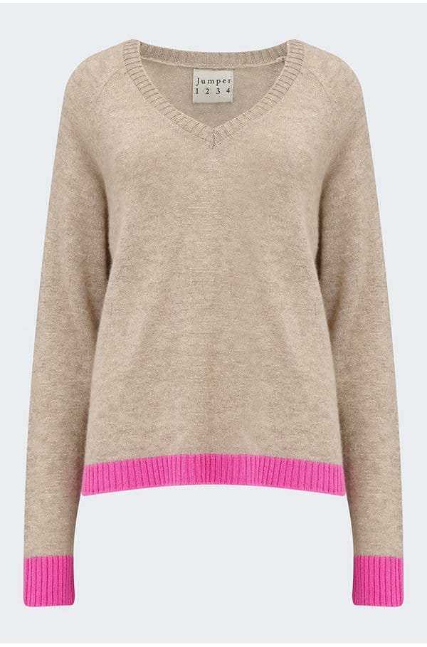 contrast vee in organic light brown fuschia