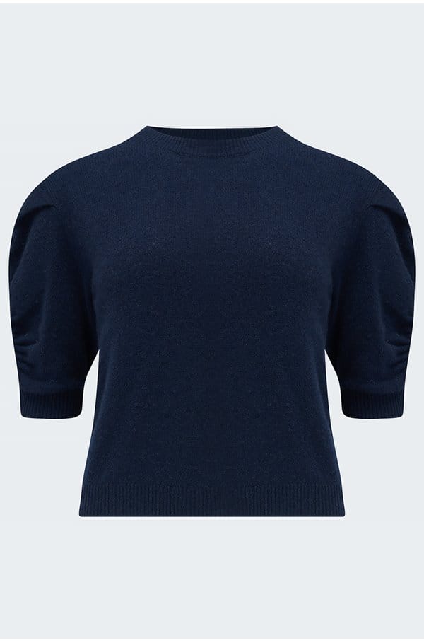 ruched sleeve sweater in navy
