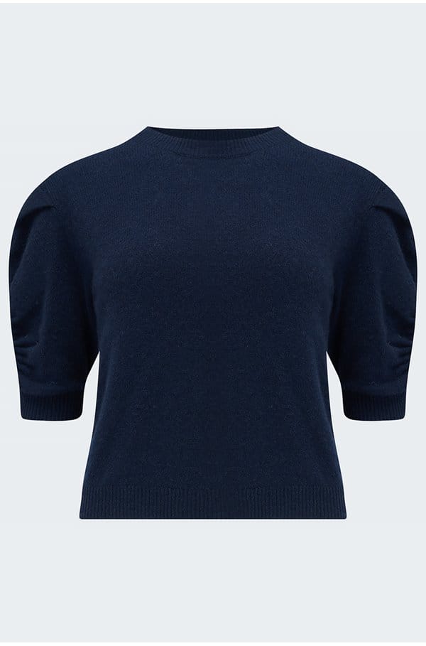 ruched sleeve sweater in navy