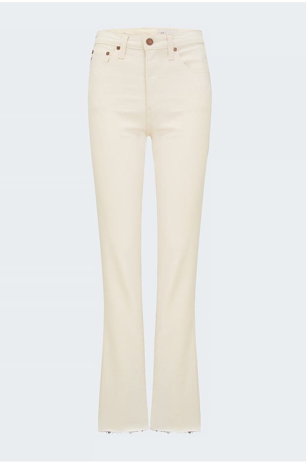 saige high rise straight jean in 1 year soft sands