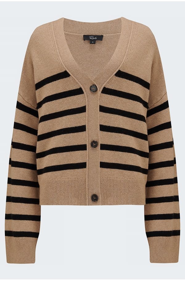 geneva cardigan in camel black stripe