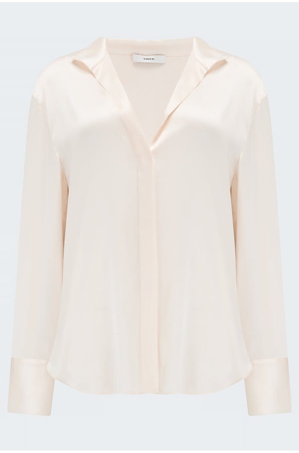 long sleeve stand collar blouse in chiffon