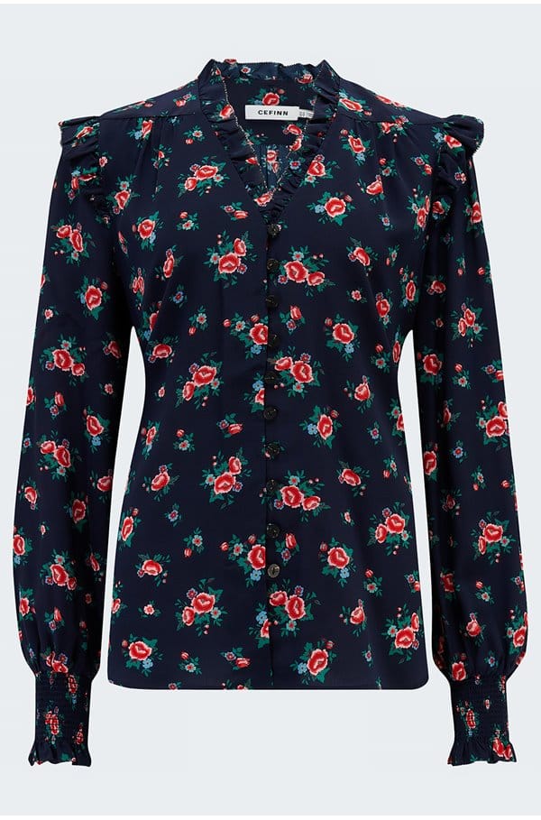 stella blouse in navy posy print