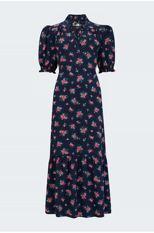rebecca dress in navy posy print