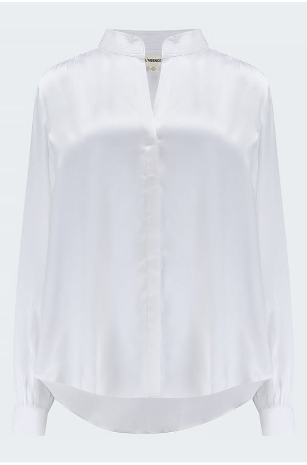 bianca band collar blouse in white