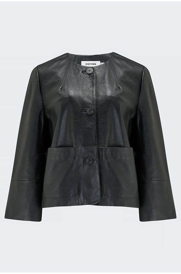 leah leather cropped jacket in black