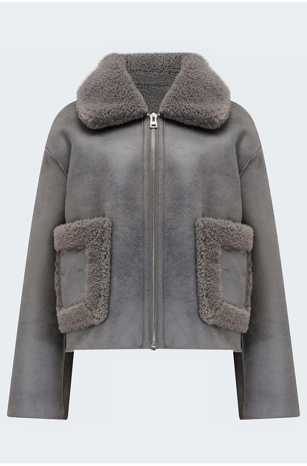 vera shearling jacket in grey