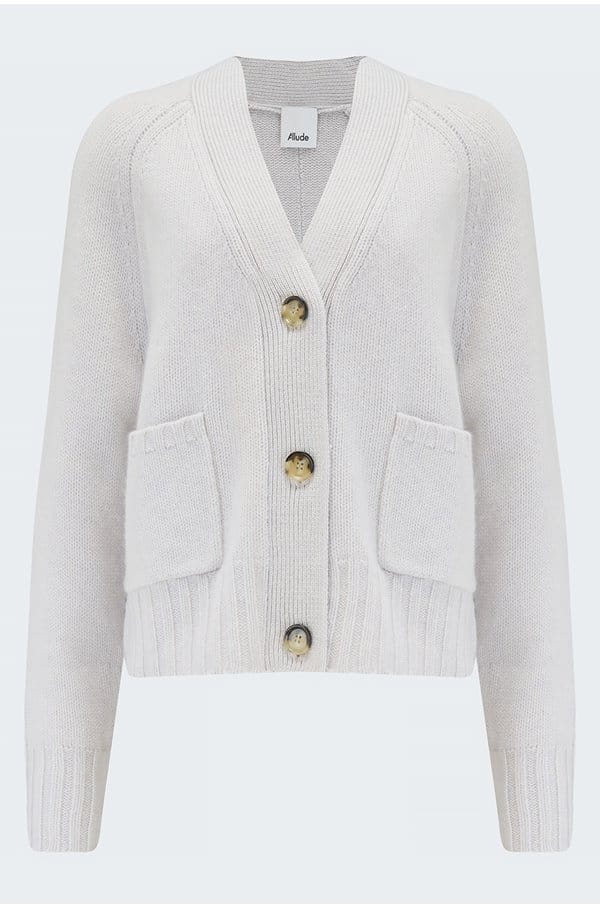 patch pocket cardigan in heather white