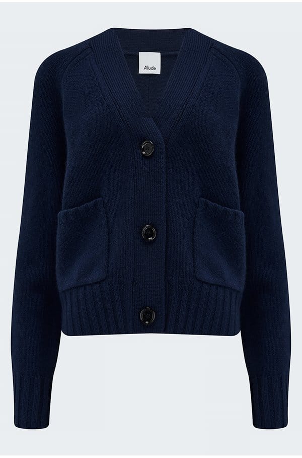 patch pocket cardigan in new navy