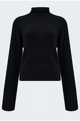 Rib Trim Turtleneck in Black