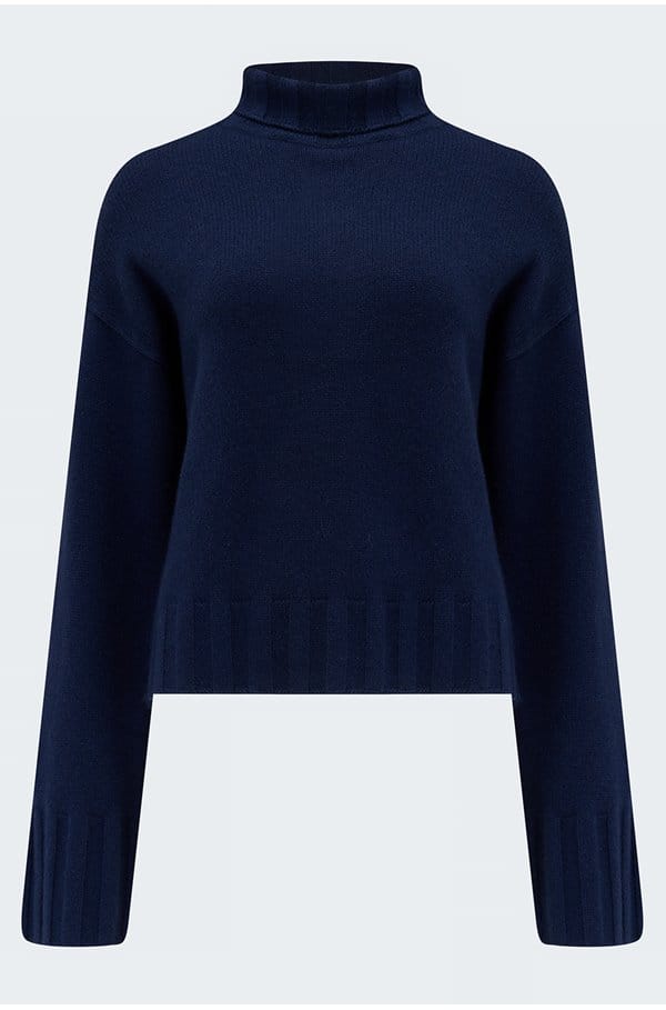 rib trim turtleneck in new navy