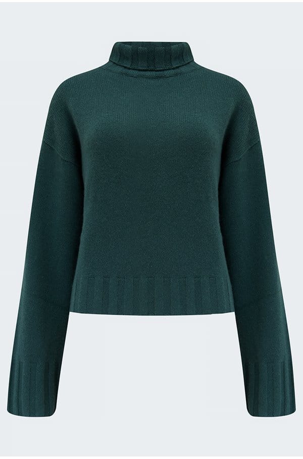 rib trim turtleneck in bottle