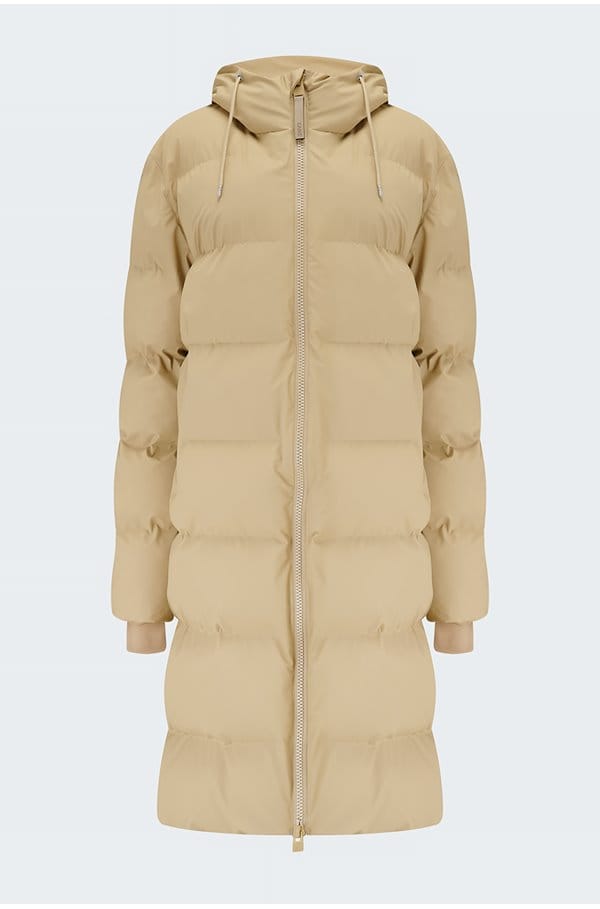 long puffer jacket in sand