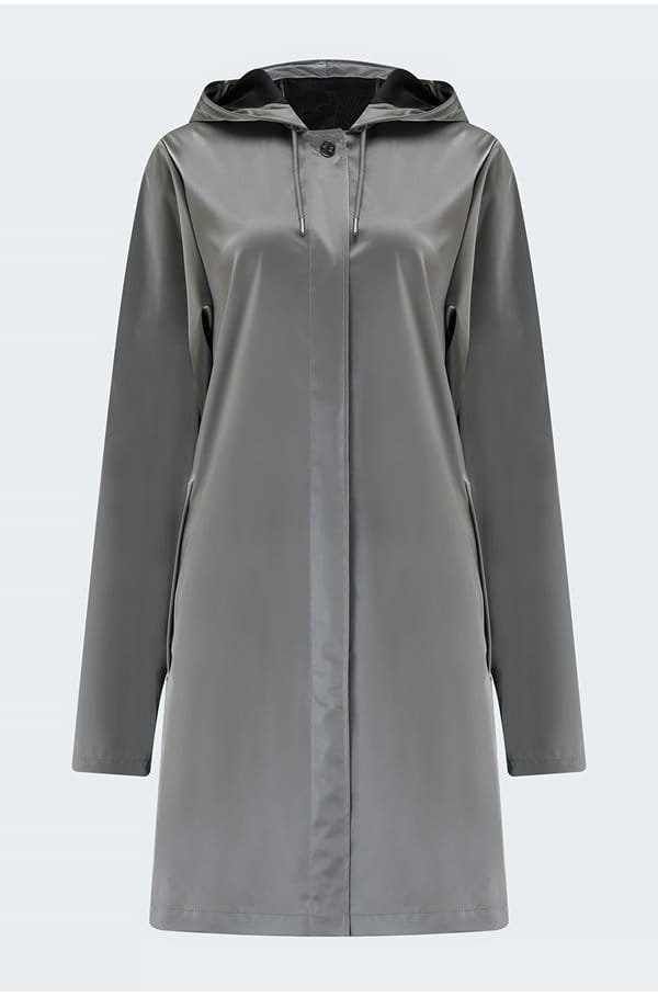 a line jacket in metallic grey