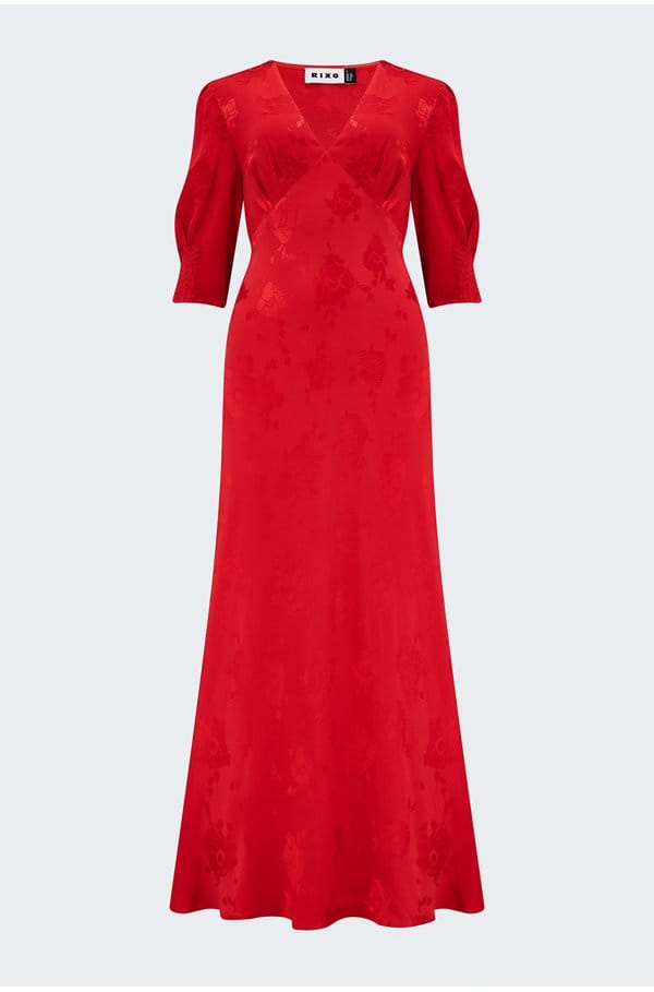 zadie dress in red poppy jacquard