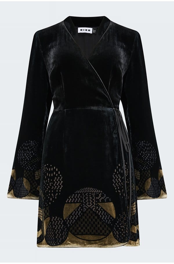 iris dress in deco geo devore black