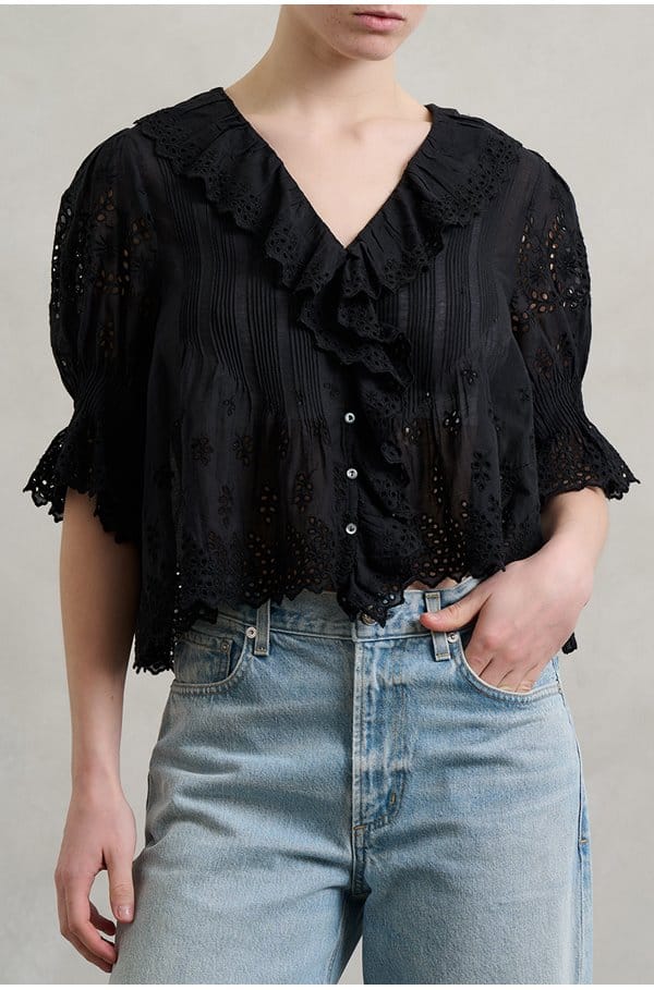 henri top in black eyelet