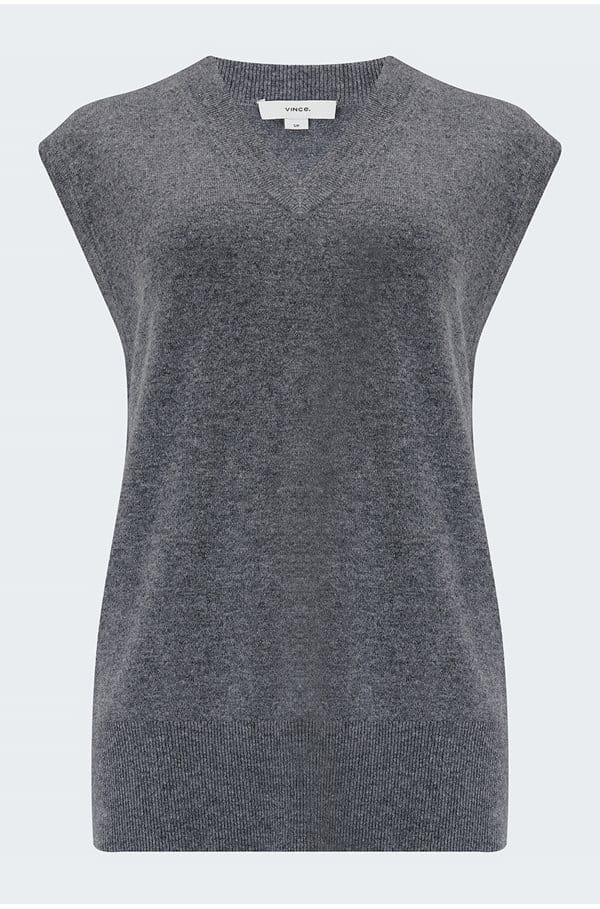 v neck vest in heather flint