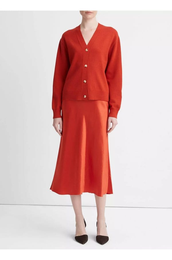high button cardigan in vermillion