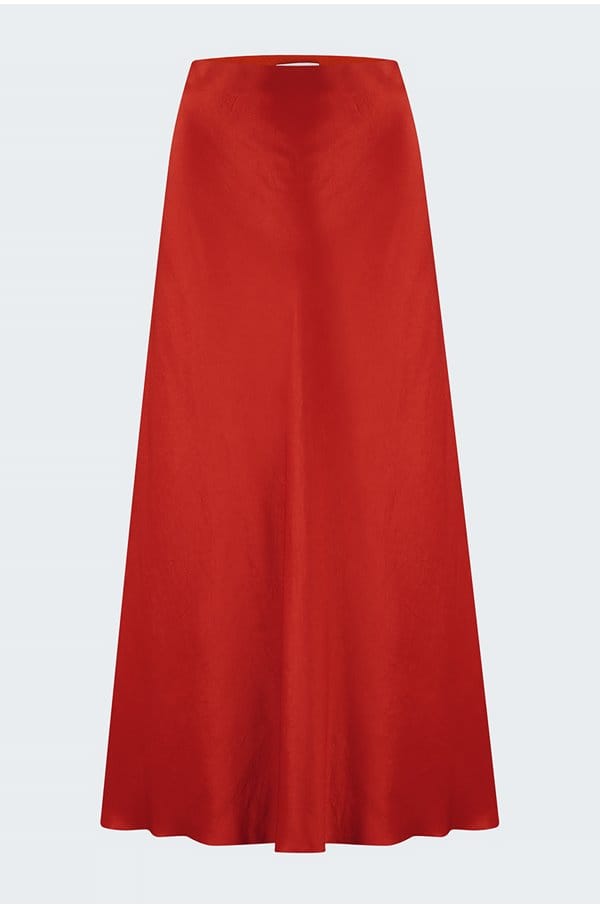 bias cut slip skirt in vermillion