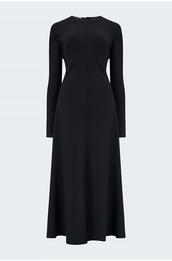 bias high v-neck dress in black