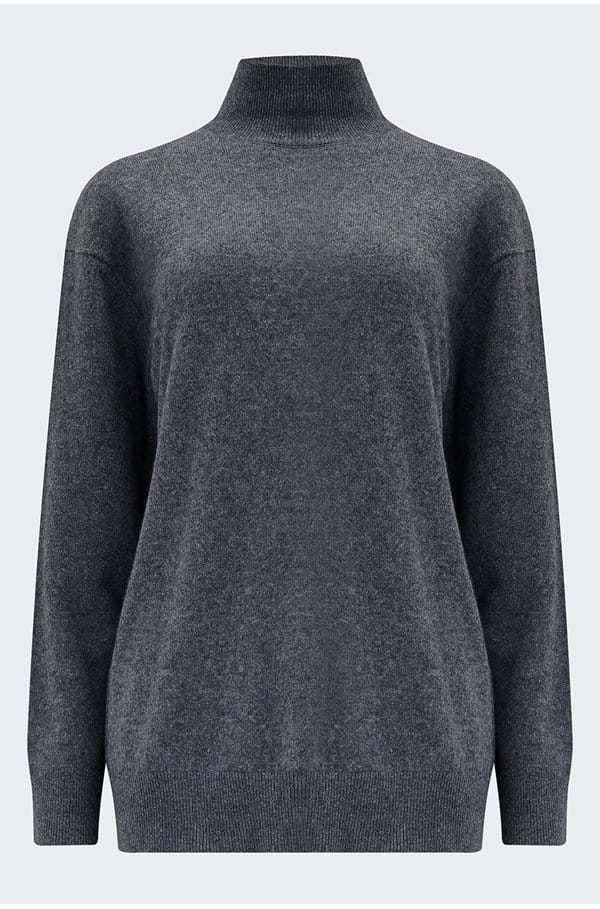 cashmere weekend turtleneck in heather flint