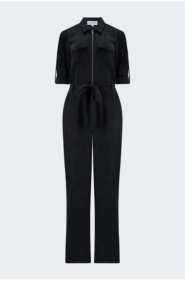 long zip front jumpsuit in vintage black