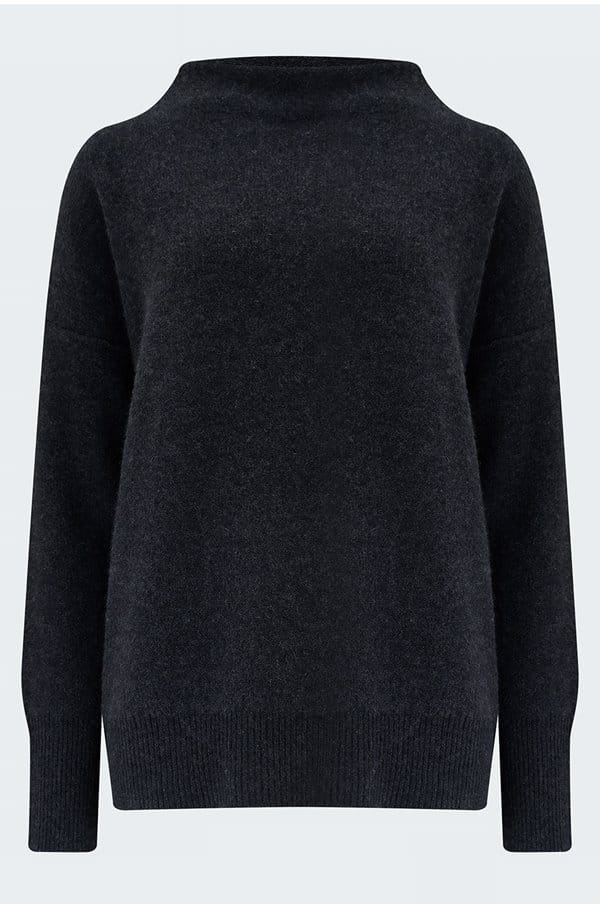 plush cashmere funnel neck sweater in heather charcoal 