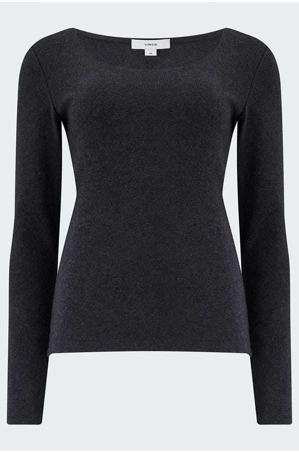 long sleeve cosy scoop neck in heather charcoal