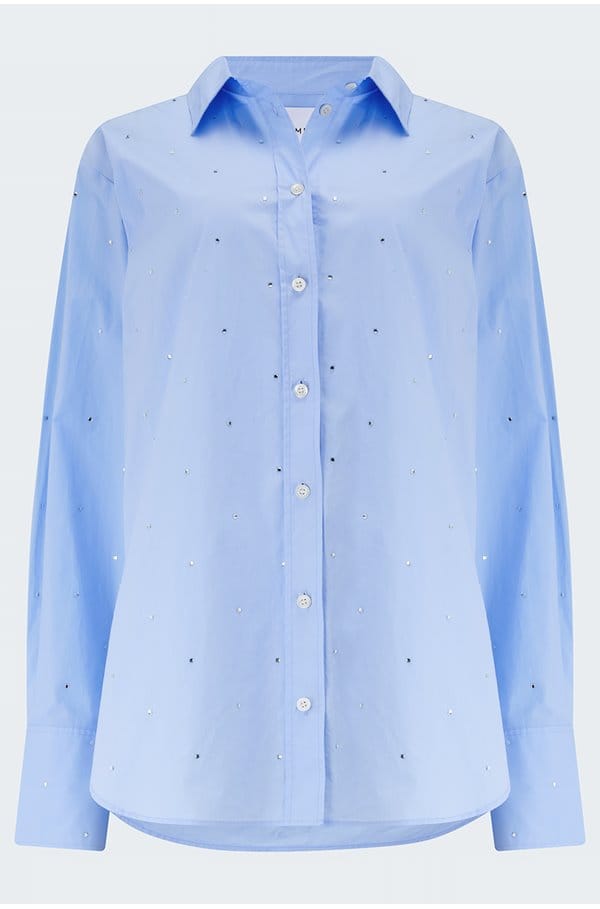oversized rhinestone shirt in chambray