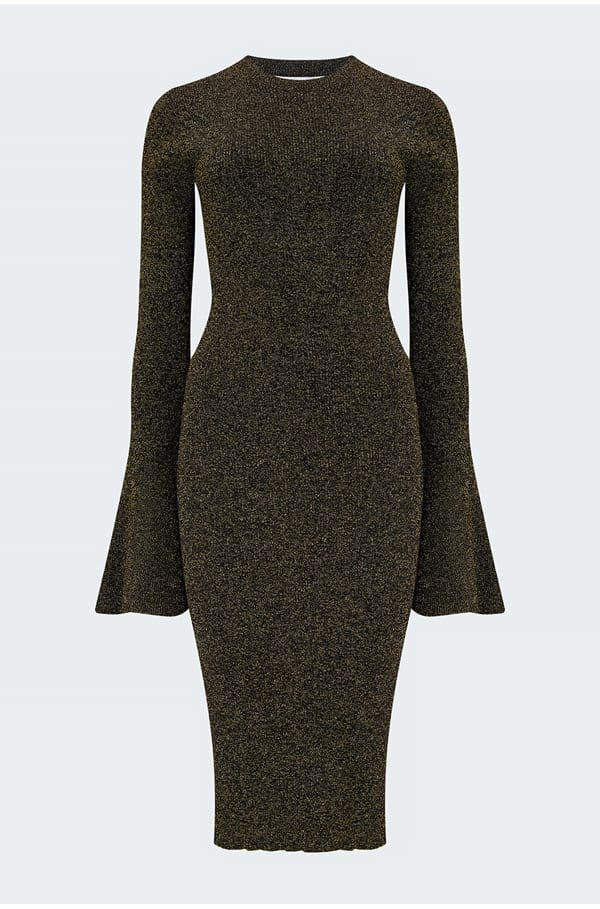 godet lurex dress in black gold
