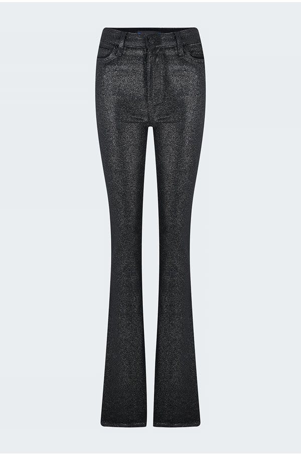 high rise manhattan bootcut in black silver glitter