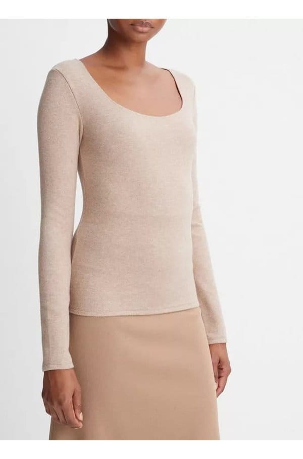 long sleeve cosy scoop neck in hazel cream