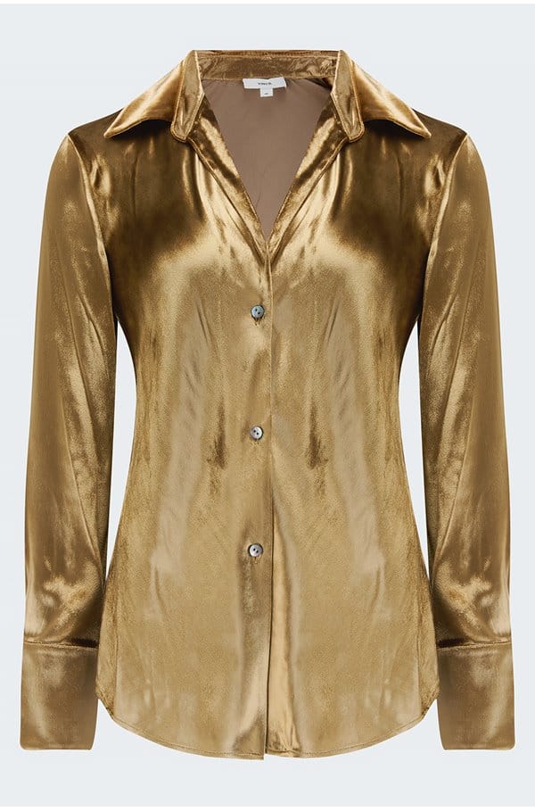 velvet bias long sleeve shirt in gold shadow