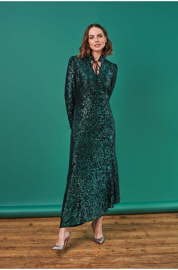 jacquetta dress in green sequins