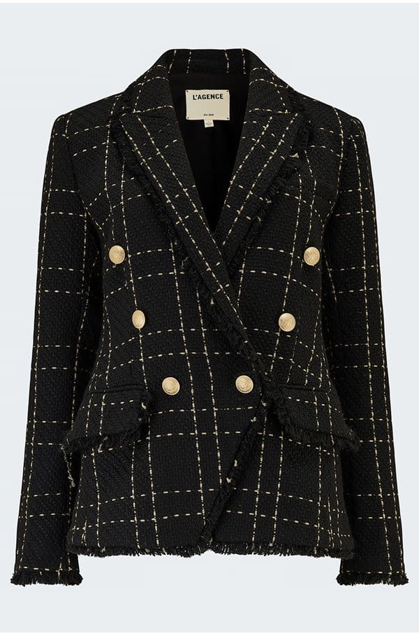 kenzie fringe blazer in black gold