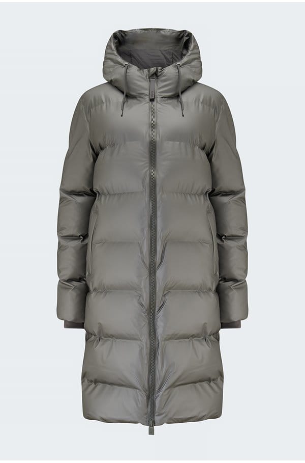 long puffer in metallic grey