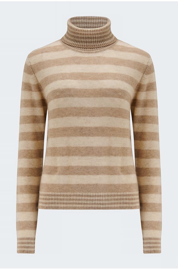 super stripe roll collar in light brown buff