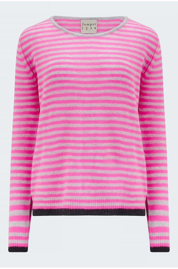 little stripe crew in grey pink charcoal
