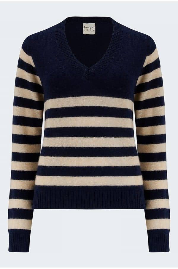 invert stripe vee in navy oatmeal 