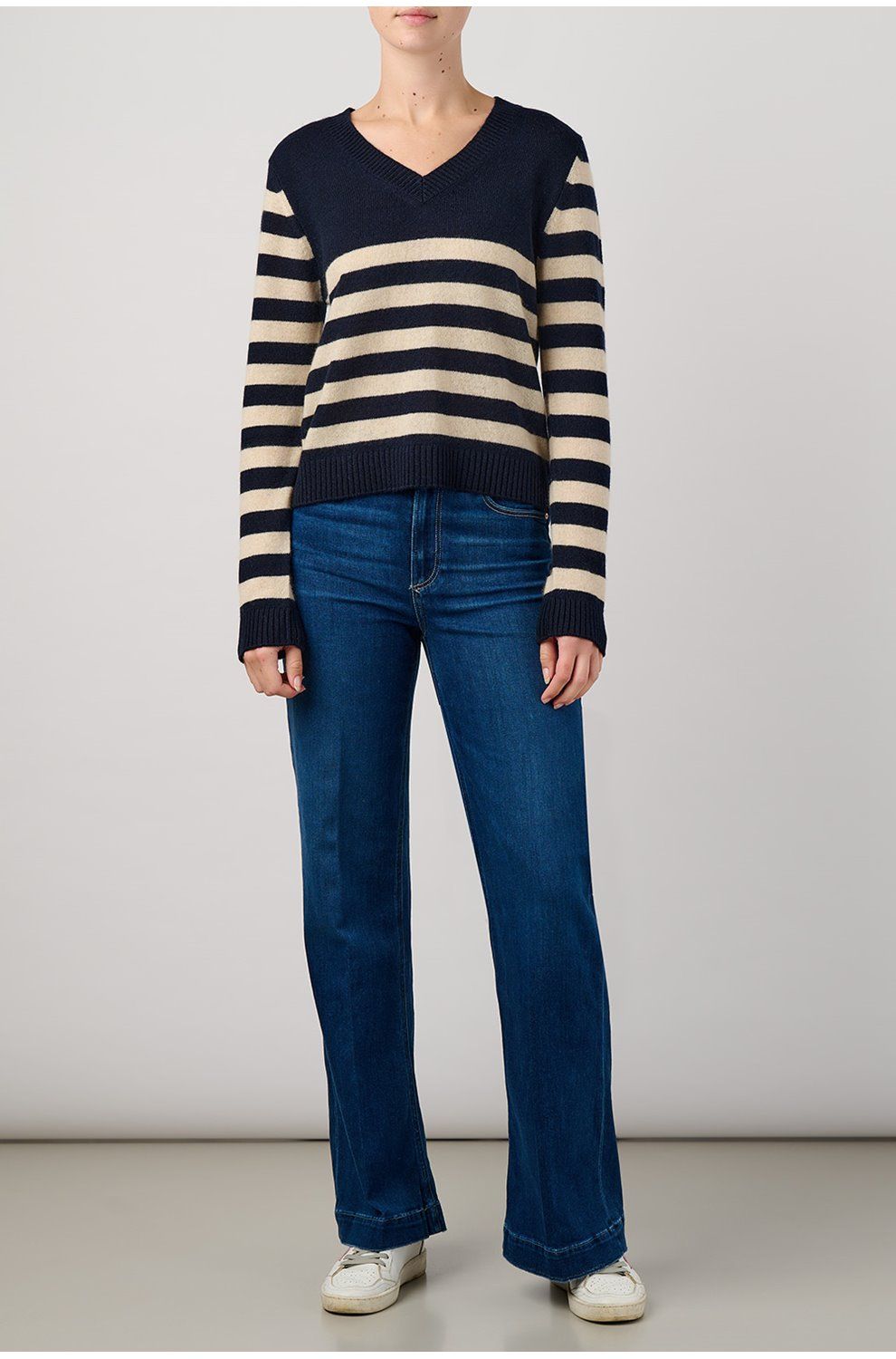 Trilogy Stores | Invert Stripe Vee in Navy Oatmeal