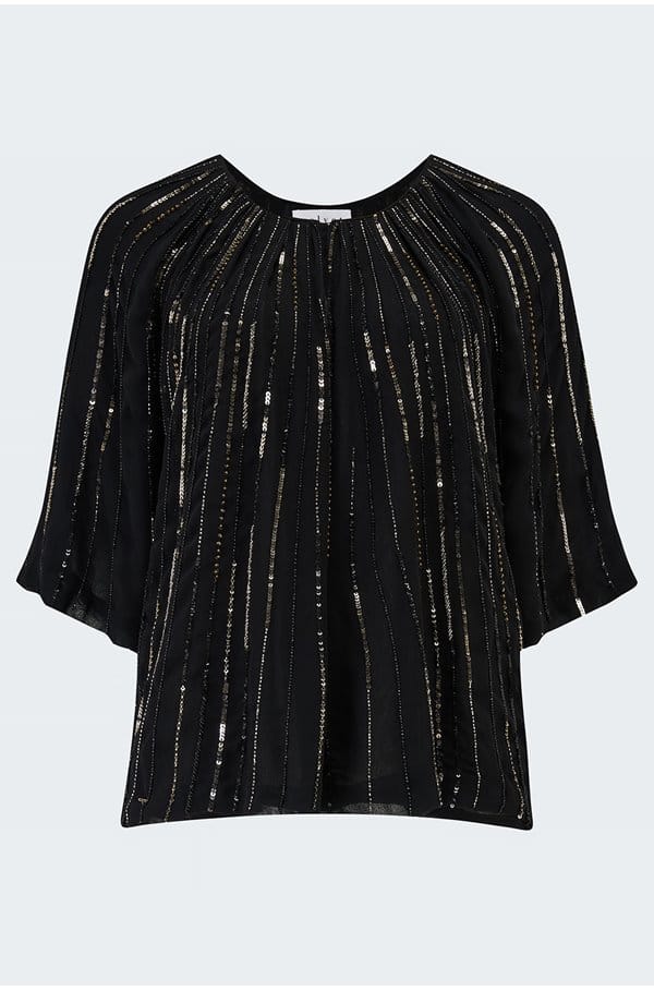 barbara top in black sunburst sequins