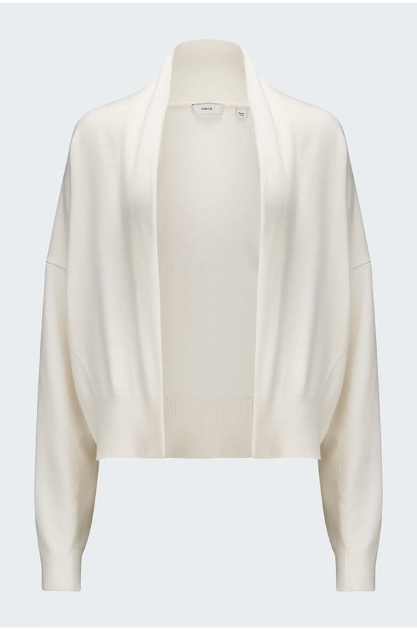 drape front cardigan in off white 