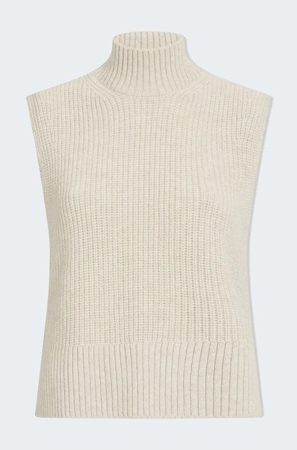 janie funnel neck sleeveless jumper in oatmeal