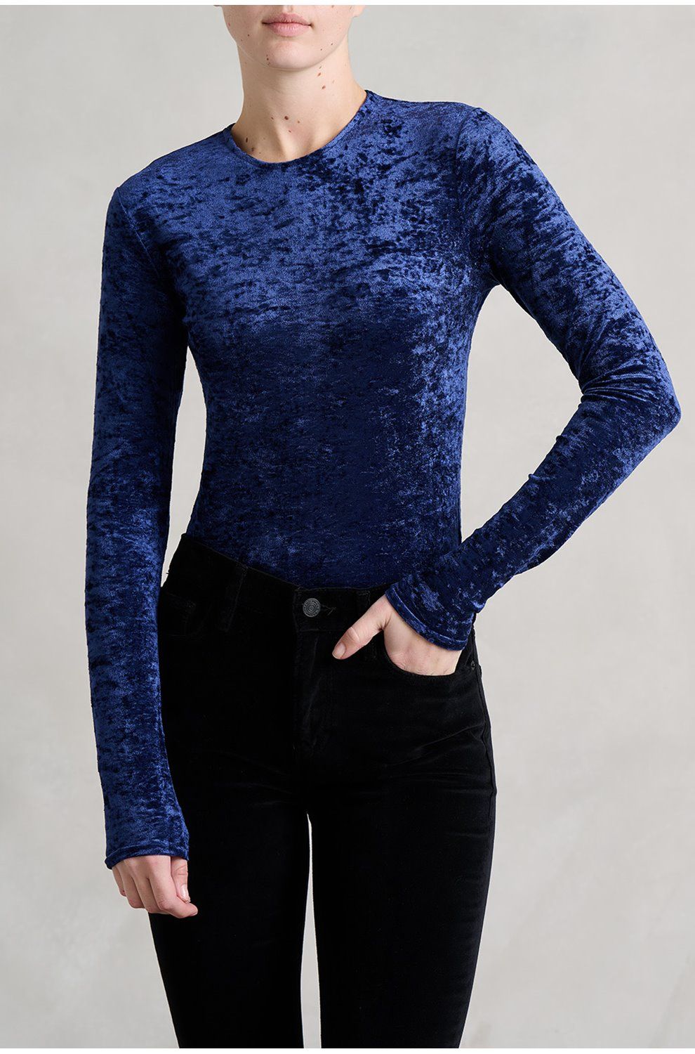 Blue velvet long deals sleeve top
